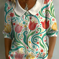 Women's Floral Art Print Casual Stylish Cotton Linen Shirt