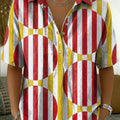 Women's Retro Color-block Printed Cotton-linen Short-sleeve Shirt
