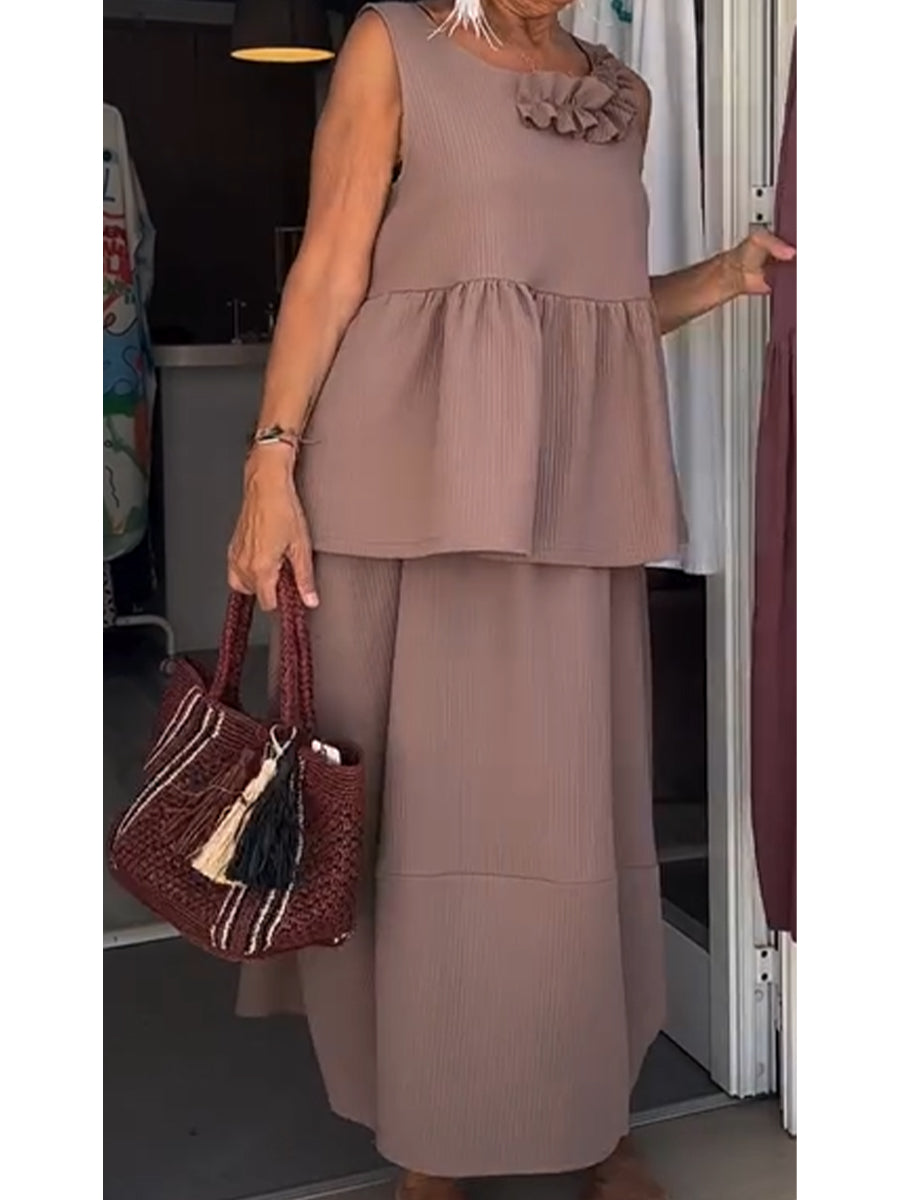 Women's Casual Sleeveless Top and Skirt Two-piece Set