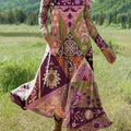 Women's Beautiful Vintage Abstract Rhombus Geometric Art Print Long-sleeved Dress