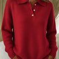 Classic Polo Neck Button-Down Solid Color Sweater Top