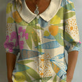 Women's Floral Art Print Casual Stylish Cotton Linen Shirt