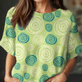 Damen-Vintage-Strickpullover mit abstraktem geometrischem Kunstdruck, Rundhalsausschnitt und kurzen Ärmeln 