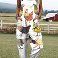 Women's Funny Chicken Pattern Art Print Casual 100% Cotton Wide Leg Jumpsuit