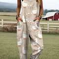 Women's Funny Duck Art Print Casual 100% Cotton Wide Leg Jumpsuit