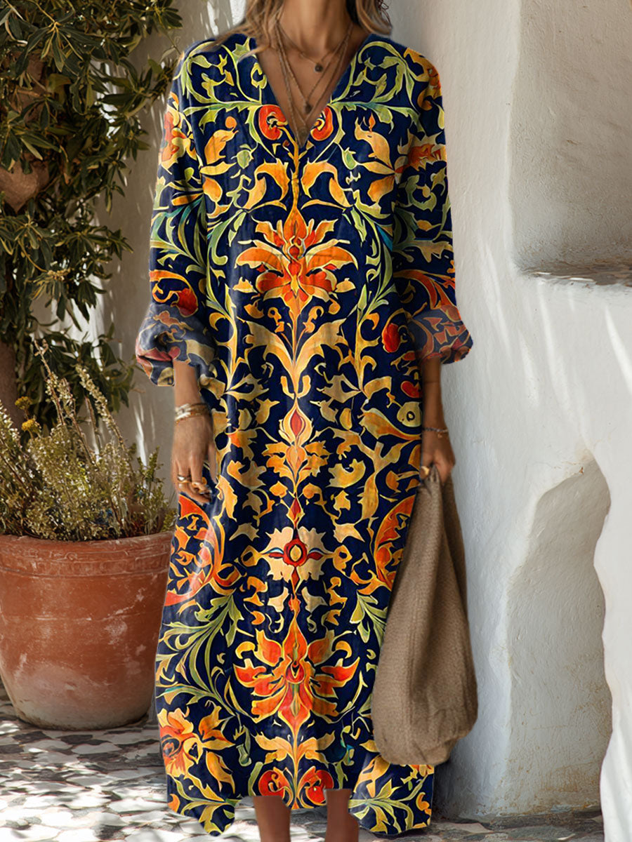 Women's Vintage Flower Art Print Dress