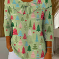 Vintage Christmas Tree Art Print Buttoned Cardigan Sweater
