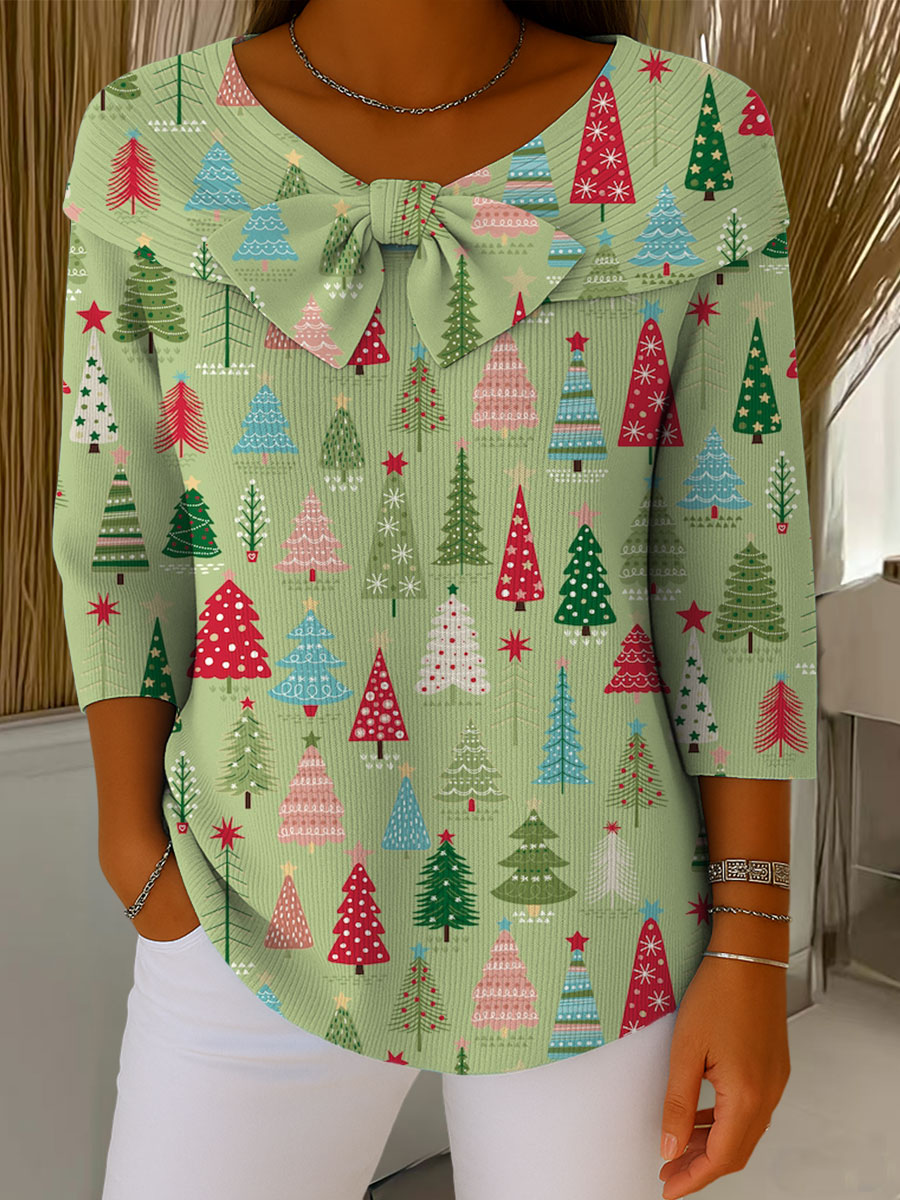 Vintage Christmas Tree Art Print Buttoned Cardigan Sweater