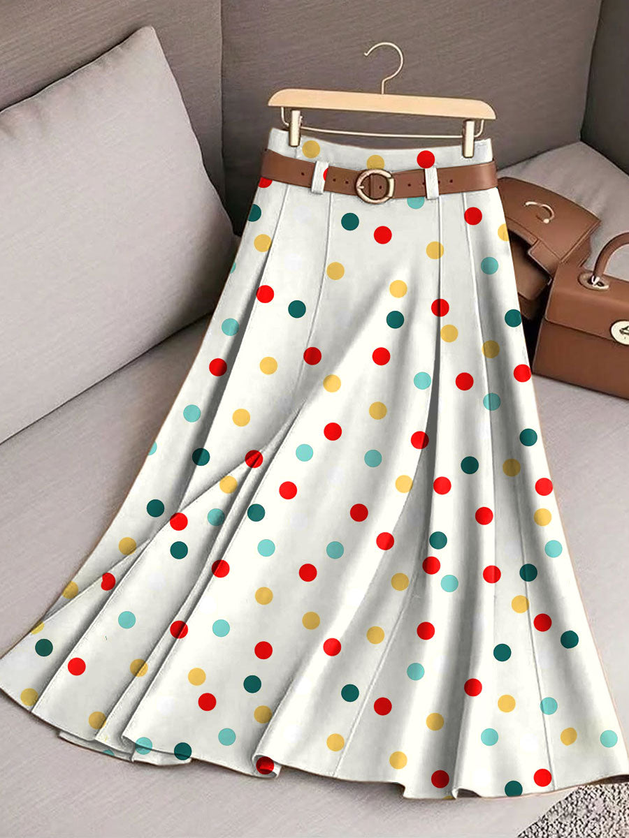 Women's Vintage  Polka Dots Art Print Cotton Skirt