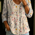 Women's Vintage Floral Pattern Art Print Casual Cotton Linen Shirt