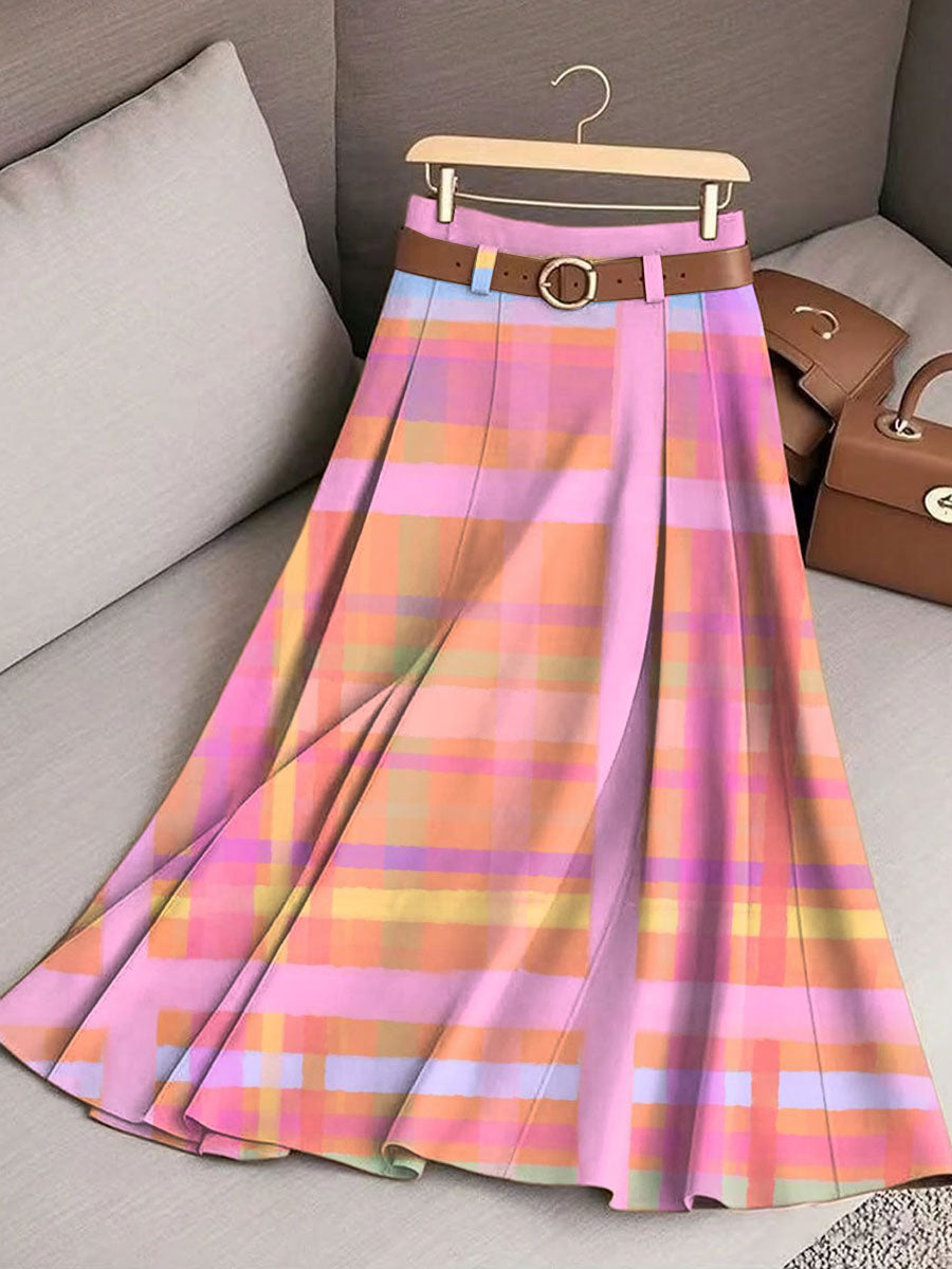 Women's Vintage Plaid Art Print Casual Cotton Skirt