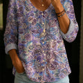 Women's Floral Pattern Art Print Casual Cotton Linen Shirt