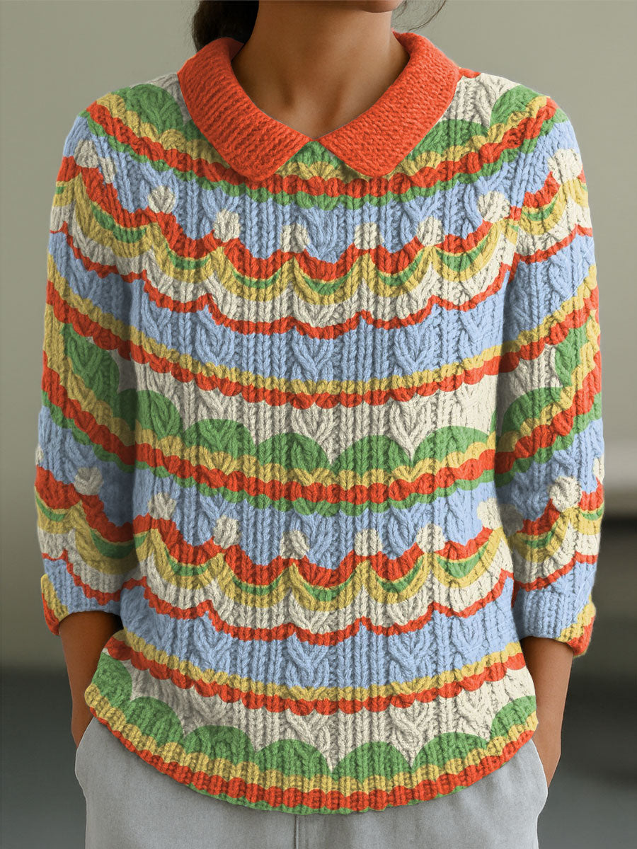 womens-geometric-color-contrast-splicing-abstract-casual-print-peter-pan-collar-3-4-sleeve-sweater