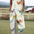 Women's Art Creative Fun Chick Print Casual 100% Cotton Wide Leg Jumpsuit