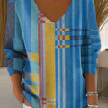 womens-blue-geometric-color-splicing-casual-pullover-sweater