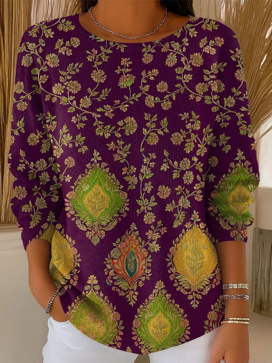 Women's Vintage Pattern Art Print Casual Pullover Sweater