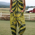 Damen-Jumpsuit mit Vintage-Blumenmuster, lässig, aus 100 % Baumwolle, weites Bein 