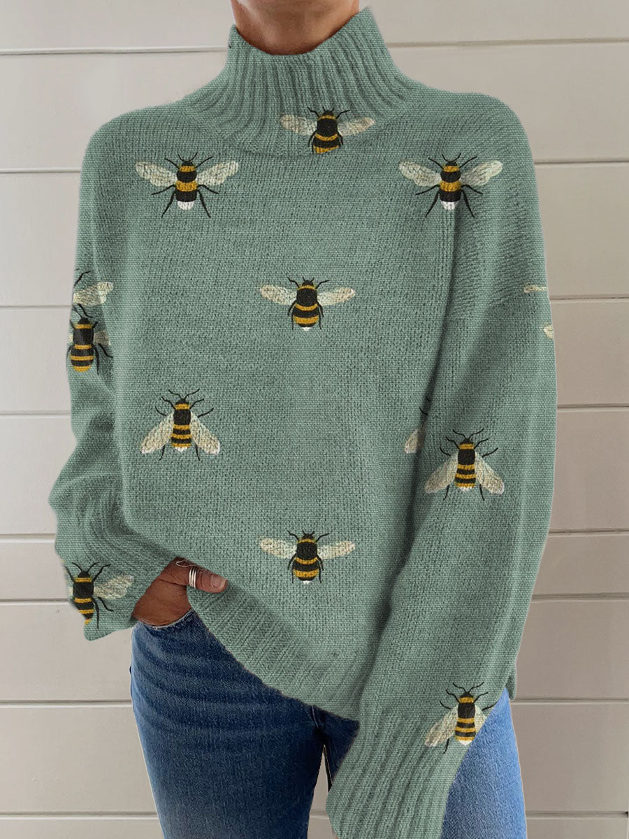 funny-bee-art-print-knit-turtleneck-pullover-sweater-yph7