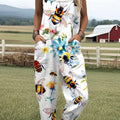 Women's  Funny Farm Bee Art Print Casual 100% Cotton Wide Leg Jumpsuit