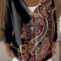 Women's Vintage Flower Art Printed Casual Hooded Button Sweater