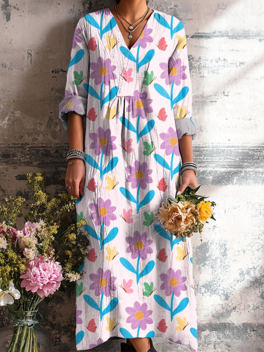 Women's Abstract Cute Floral Painting Art Print Dress