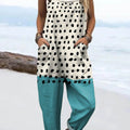 Women's Abstract Dot Pattern Art Print Casual 100% Cotton Wide Leg Jumpsuit