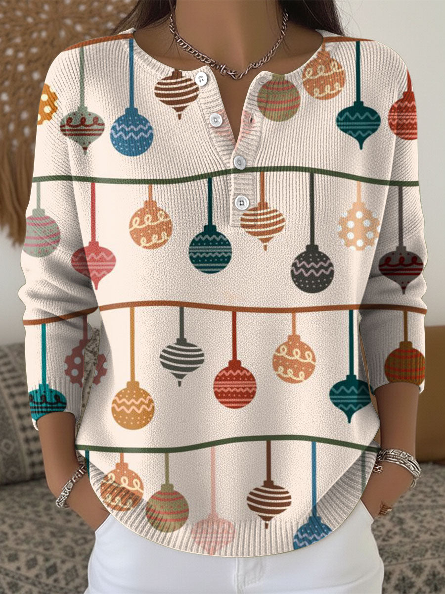 Women's Christmas Lanterns Pattern Art Print Buttoned Cardigan Sweater