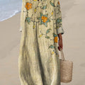 Women's Vintage Floral Art Print Cotton Dress