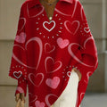 Women's Valentine's Day Heart Art Print Casual Knit Sweater