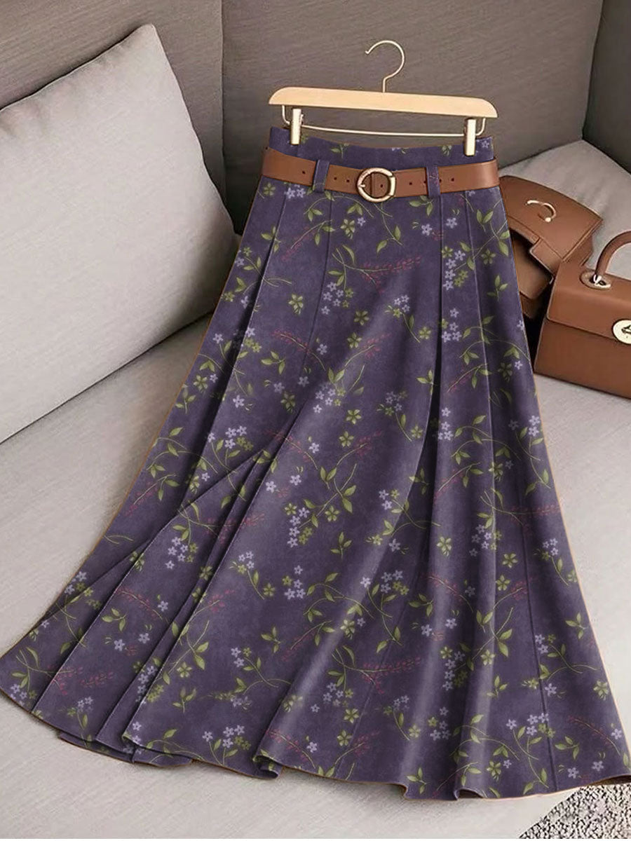 Women's Vintage Flower Art Print Cotton Skirt