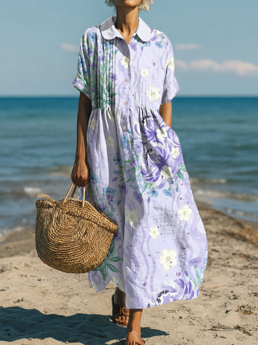 Women's Purple Flower Waves Art Print Dress