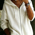 Women's Solid-color Long-sleeve Casual Loose Cotton-linen Hooded Cardigan