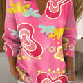 Women's Leaf Hearts Printed Casual Sweater