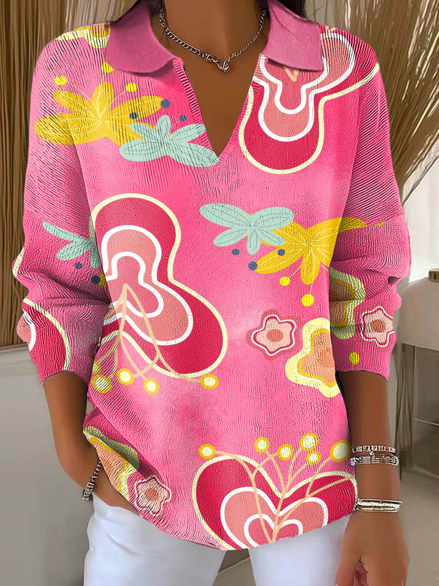 Women's Leaf Hearts Printed Casual Sweater