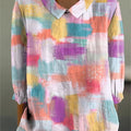 Women's Sfumato Square Print Casual Cotton And Linen 3/4 Sleeve Shirt
