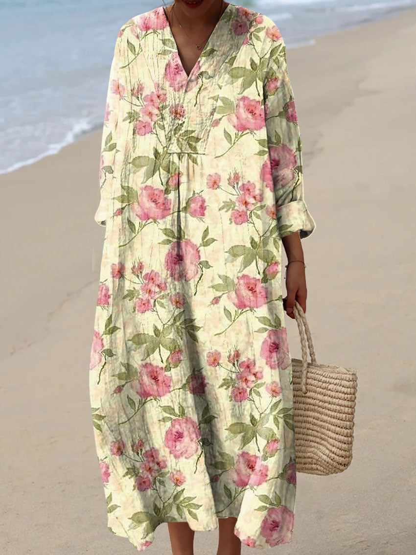 Women's Retro Artistic Flowers Print Dress