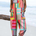 Women's Art Creative Colourful Geometry Print Casual 100% Cotton Wide Leg Jumpsuit