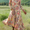 Women's Vintage  Flower Art Print Long-sleeved Dress