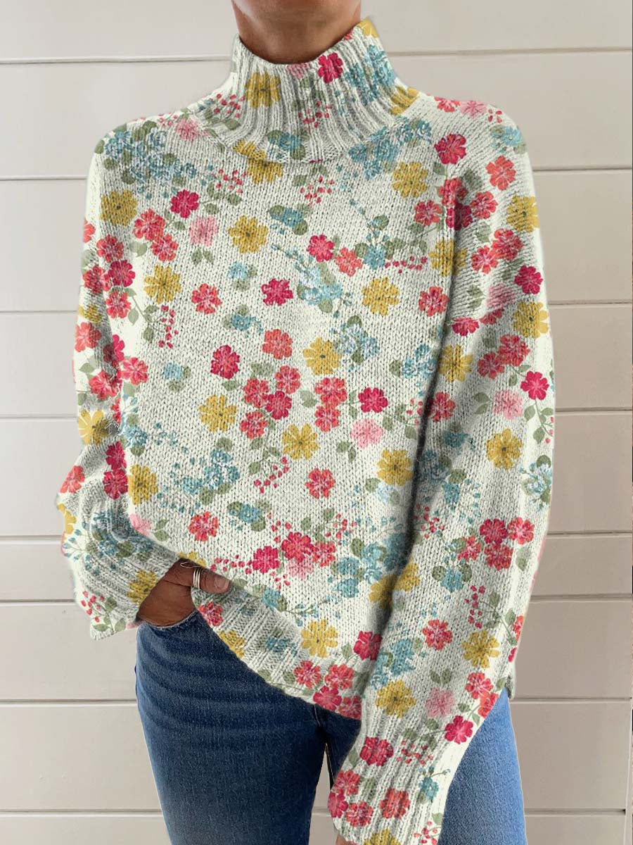 womens-vintage-art-flower-print-knit-turtleneck-pullover-sweater-18u9