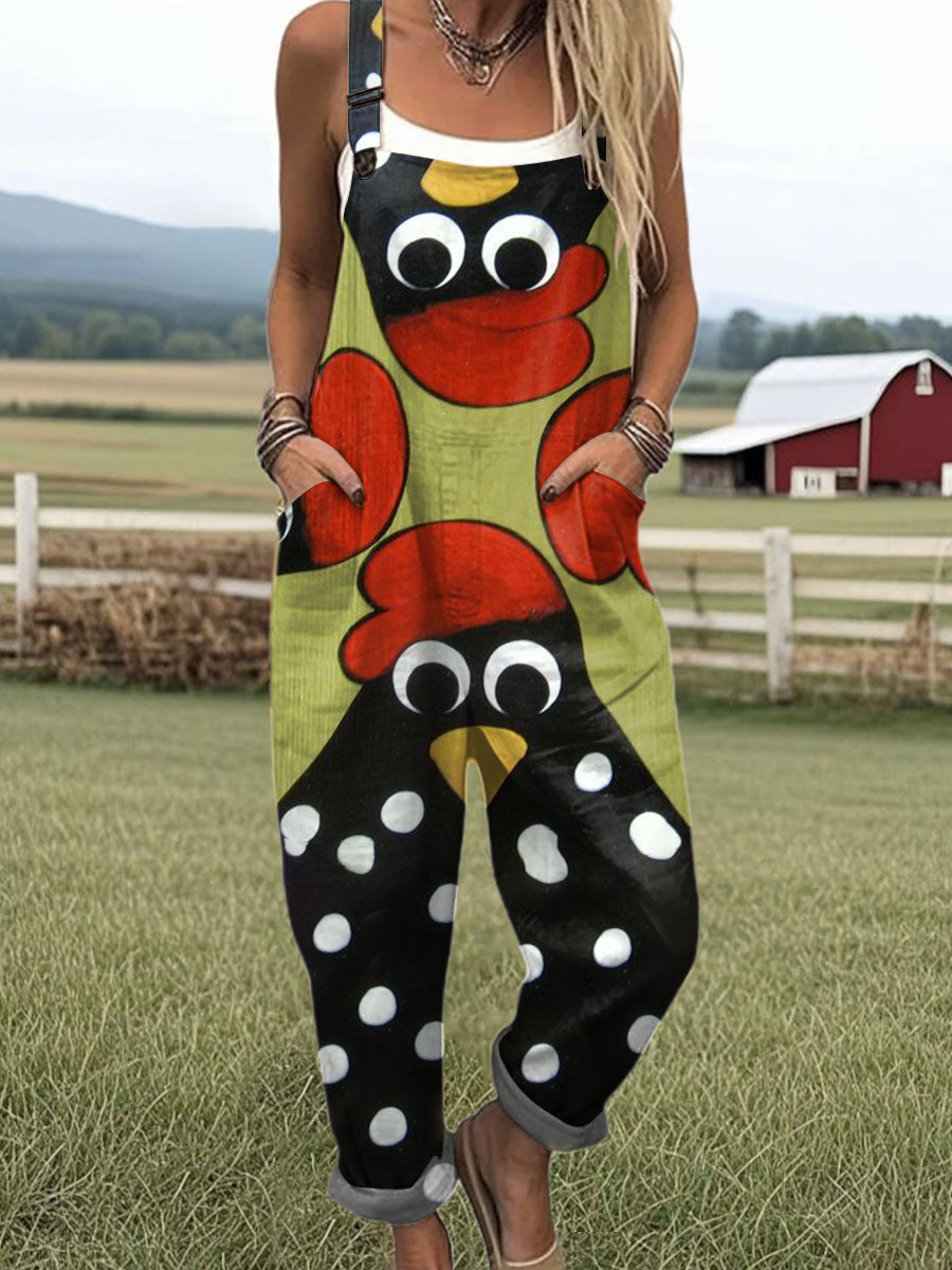 Women's  Funny Chick Art Print Casual 100% Cotton Wide Leg Jumpsuit