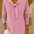 Women's Solid Color Lapel Tie Long Sleeve Casual Loose Sweater