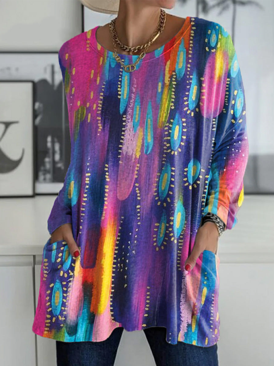 Women's Beautiful Colorful Paint Graffiti Painting Art Print Casual Long Sleeve T-shirt