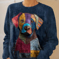 vintage-funny-dog-art-print-knit-pullover-sweater