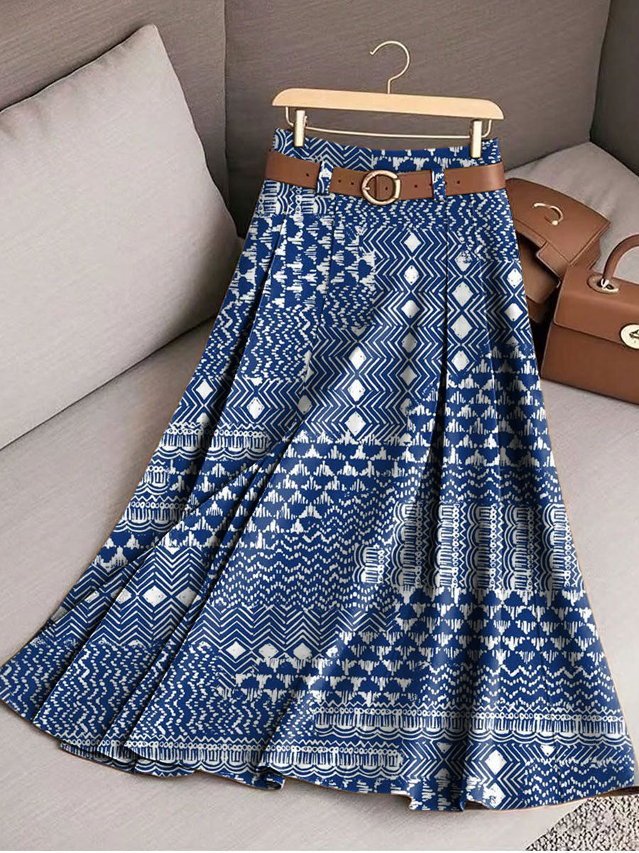 Women's Vintage Abstract Geometry Art Print Cotton Skirt