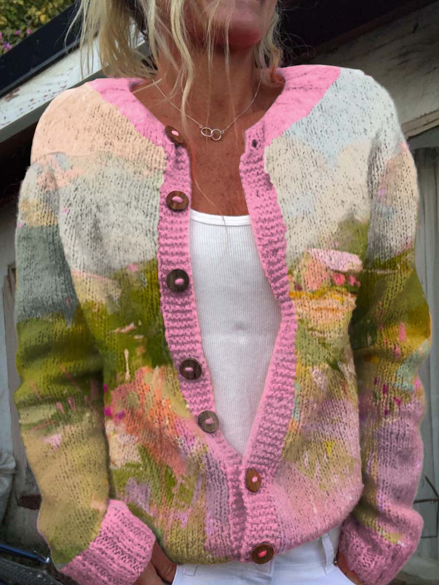 womens-art-oil-painting-flowers-print-buttoned-cardigan-sweater