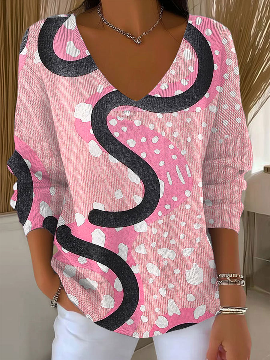 Women's Vintage Abstract Geometry Art Print Casual Pullover Sweater