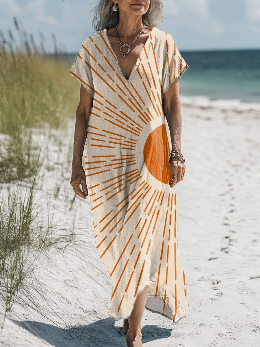 Women's Vintage Art Print Pocket Cotton Dress