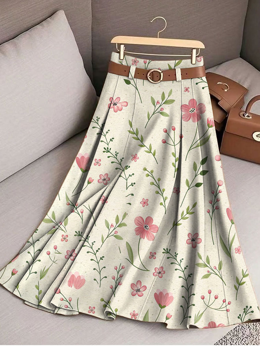 Women's Vintage Flower Art Print Cotton Skirt