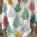 Women's Christmas Tree Art Print Buttoned Cardigan Sweater