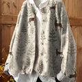 Women's Christmas Print Crew Neck Long Sleeve Casual Loose Cardigan Sweater